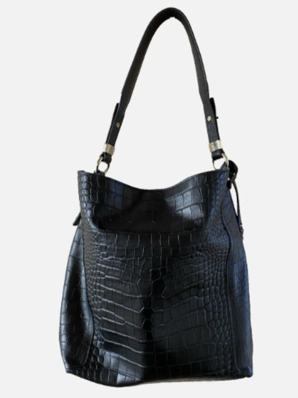 VINCE CAMUTO Croc Embossed Leather Shoulder Handbag